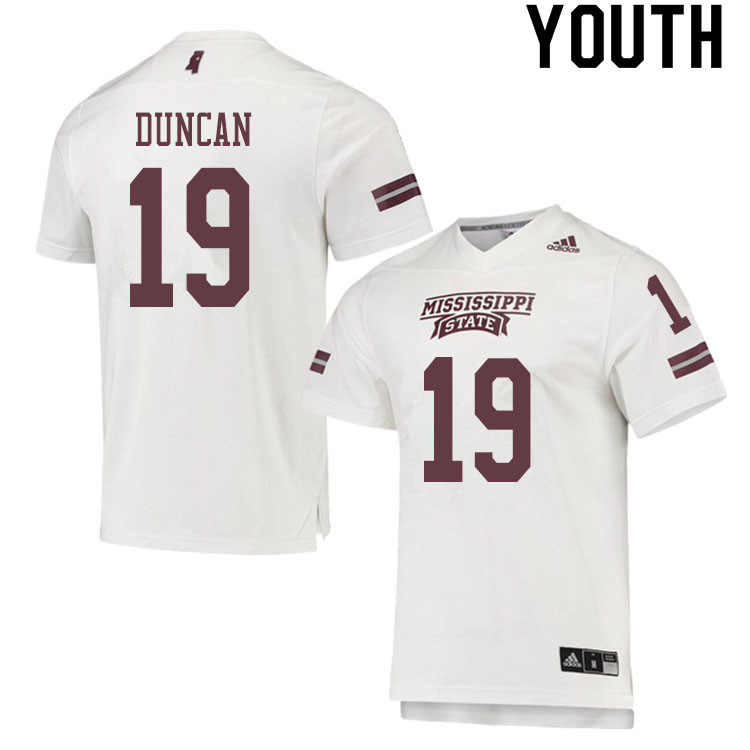 Youth #19 Collin Duncan Mississippi State Bulldogs College Football Jerseys Sale-White - Click Image to Close